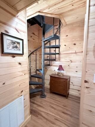 The spiral staircase at the Gun Smoke Inn