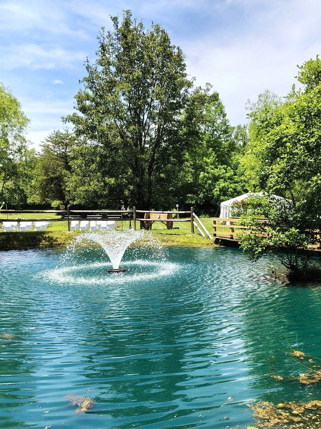 Pond with fountain at Riverside Farm Venue